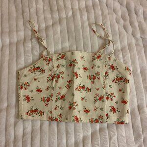 🌷 White Floral Print Vintage Forever 21 Crop Tank Top